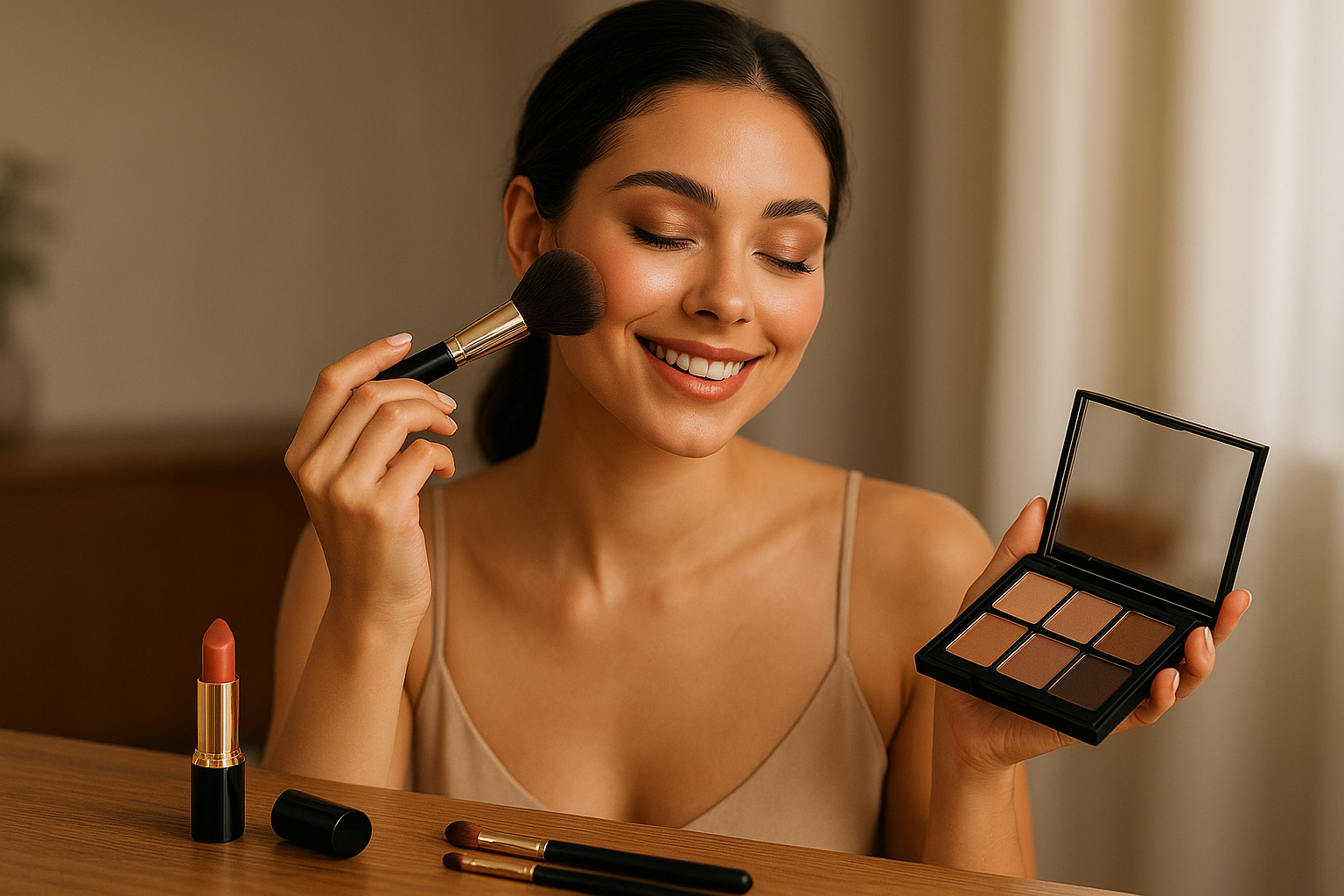 beautiful women wearing cosmetics